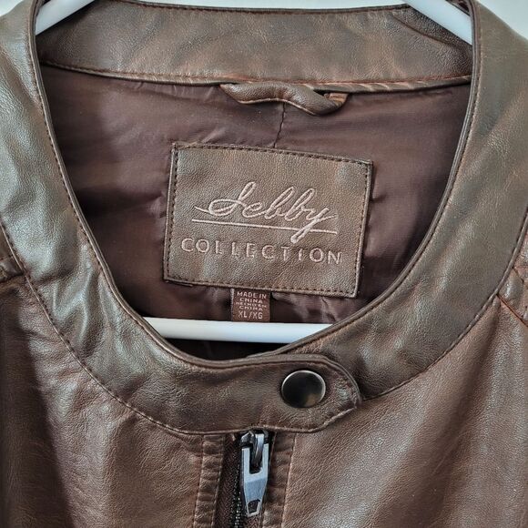 Sebby Collection Faux Leather Jacket Women's Brown Knit Panels Western Cowboy XL - Picture 5 of 7